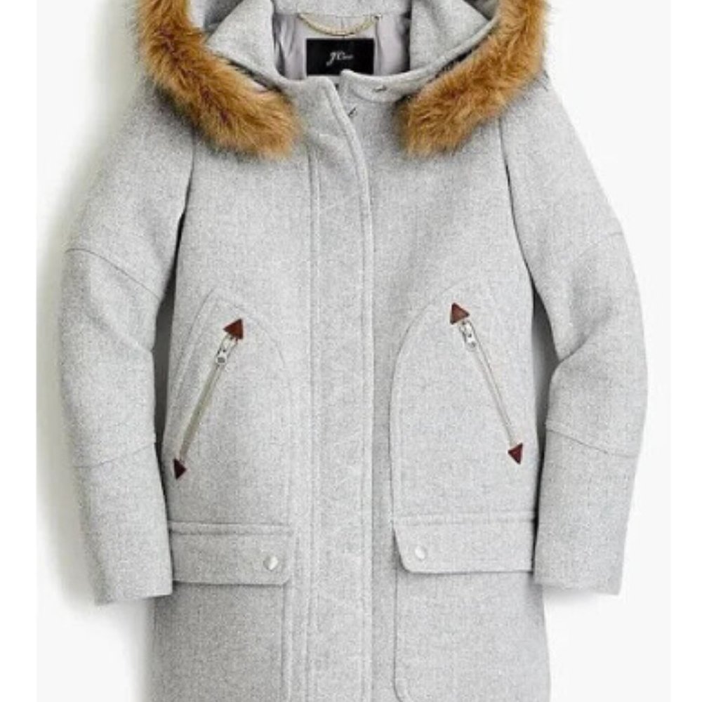 NWT J. Crew Chateau Parka in Italian Stadium Cloth - Heather Dusk - Size 22